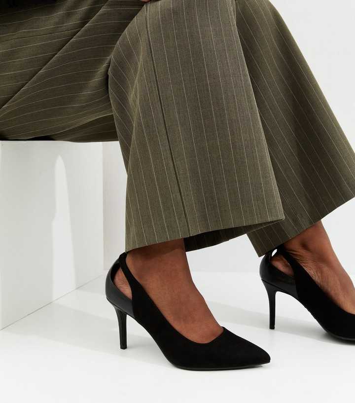Wide Fit Black Faux Suede Cut Out Court Shoes