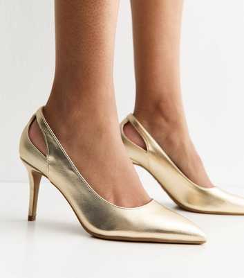 Wide Fit Gold Cut Out Stiletto Court Shoes
