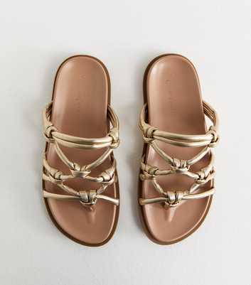 Gold Faux Leather Interwoven Slim Sole Sandals