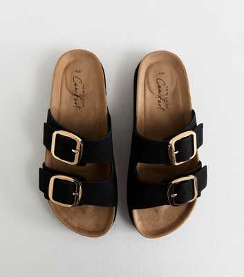 Black Cork Sole Double Strap Mule Sandals