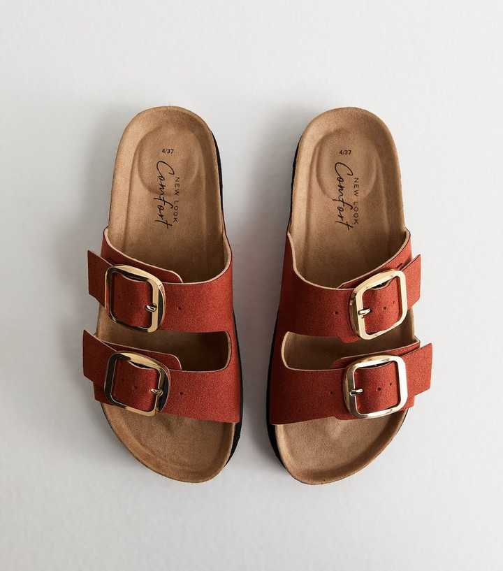 Rust Cork Sole Double Strap Mule Sandals