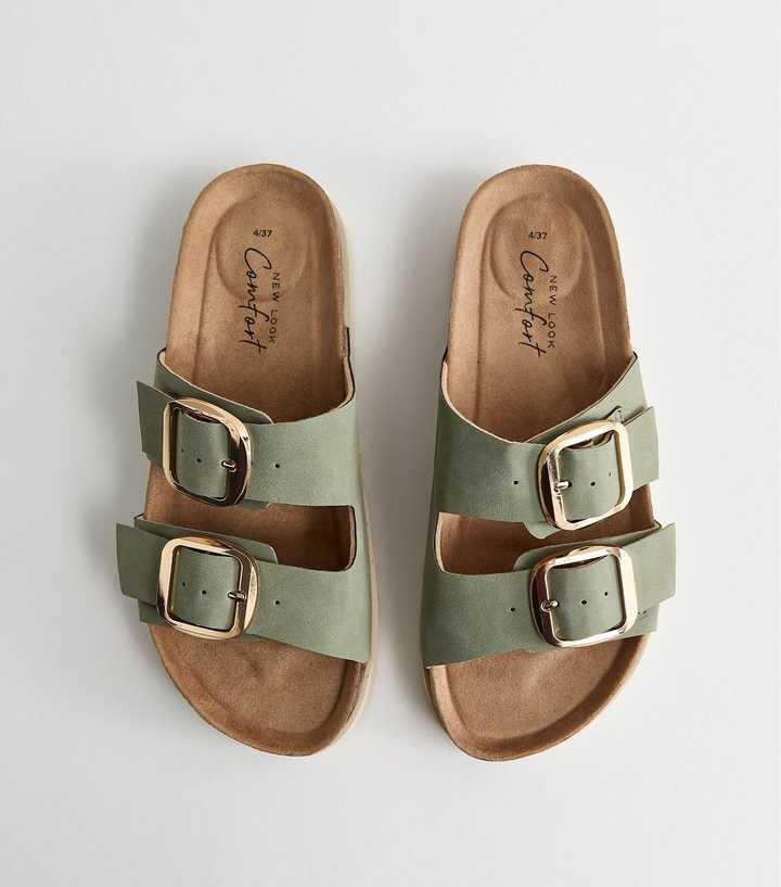 Mink Green Cork Sole Double Strap Mule Sandals