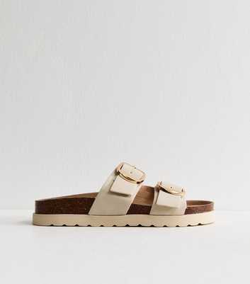Off White Cork Sole Double Strap Mule Sandals