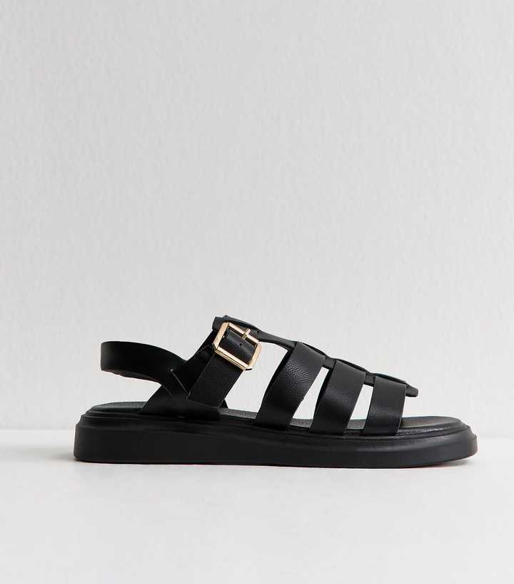 Wide Fit Black Faux Leather Chunky Gladiator Sandals