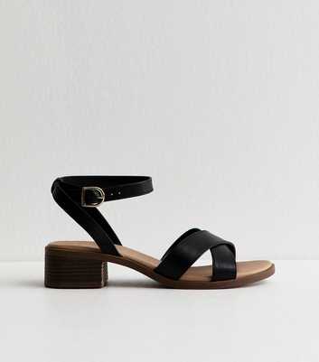 Wide Fit Black Faux Leather Block Heel Sandals