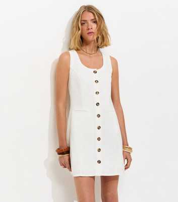 White Cotton Button Through Mini Dress
