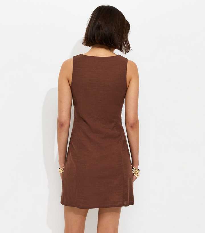 brown shoes dress combination Short Sleeve Brown Gingham Mini Dress main image 1