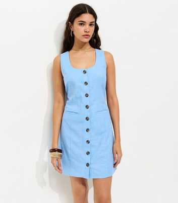 Light Blue Cotton Button Through Mini Dress