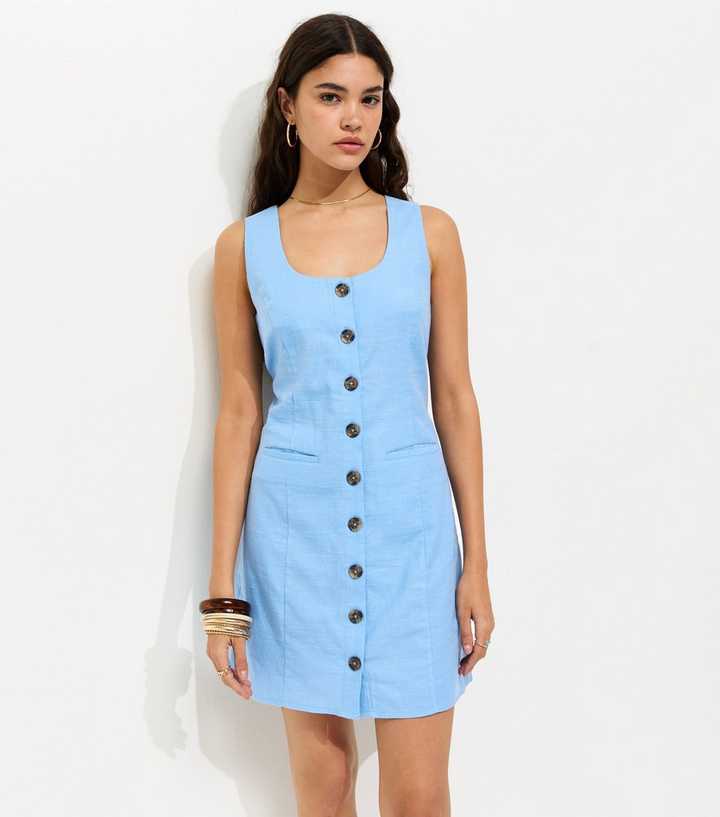 Light Blue Cotton Button Through Mini Dress