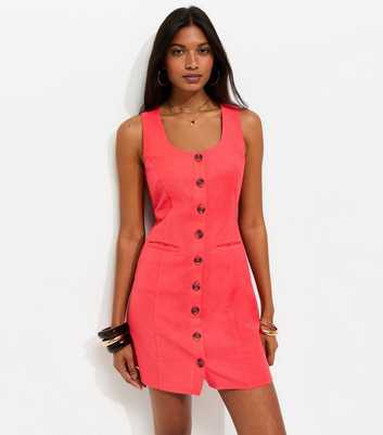 Dark Coral Cotton Button Through Mini Dress