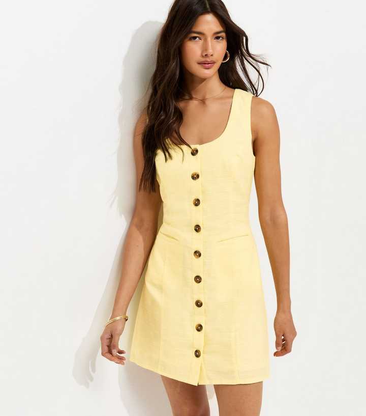 Light Yellow Cotton Button Through Mini Dress