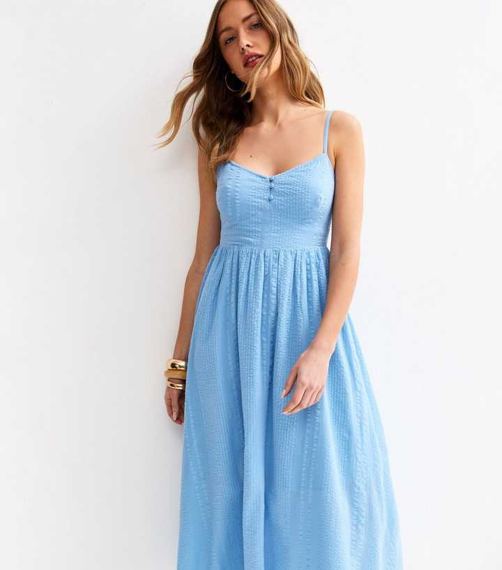 Light Blue V Waist Strappy Midi Dress