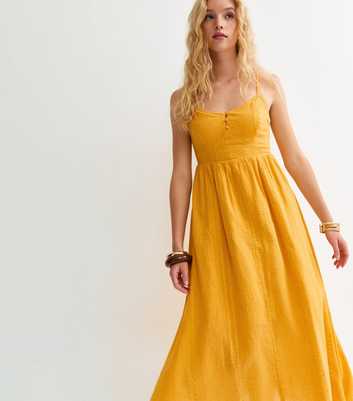 Yellow V Waist Strappy Midi Dress