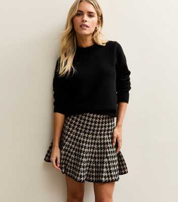 Petite Brown Dogtooth Flippy Mini Skirt
