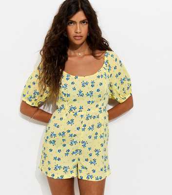 Light Yellow Crepe Ditsy Tie Back Playsuit