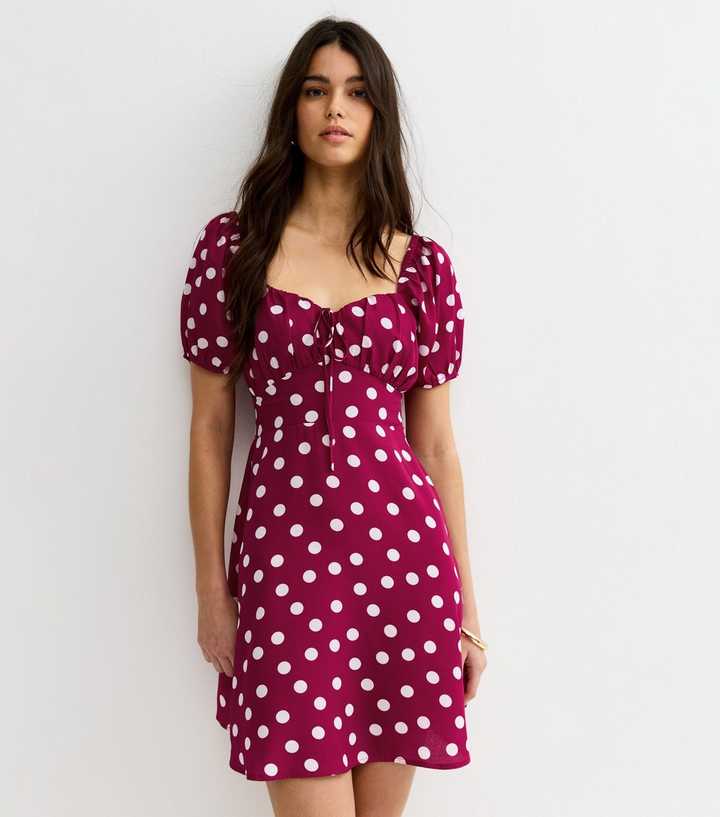 open lace back dress Danyal Red Polka Dot Mini Dress - US 6