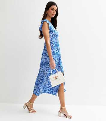 Blue Floral Flutter Sleeve Midi Dress