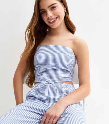 Girls Blue Striped Hanky Hem Bandeau Top