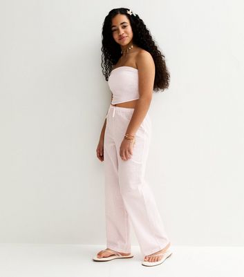 Girls Pink Striped Hanky Hem Bandeau Top