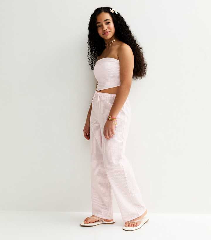 Girls Pink Striped Hanky Hem Bandeau Top
