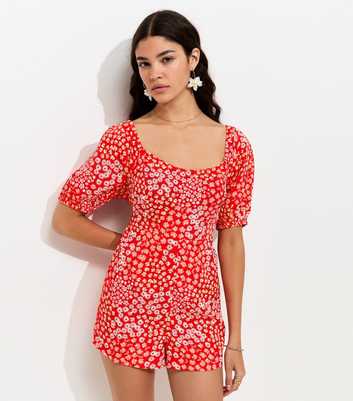 Red Crepe Floral Tie Back Playsuit