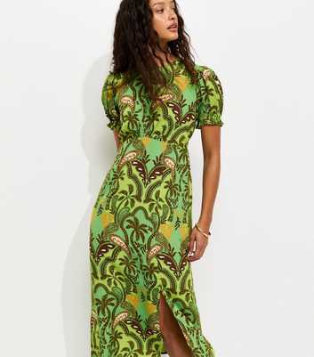 Green Paisley Short Sleeve Midi Dress