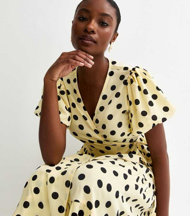 Yellow Crepe Polka Dot Midi Dress | New Look