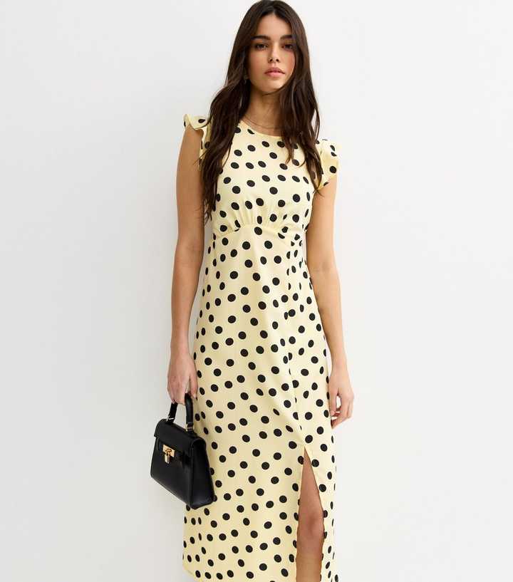 cinderella dress black Yellow Polka Dot Wrap Skater Dress – AX Paris main image 0