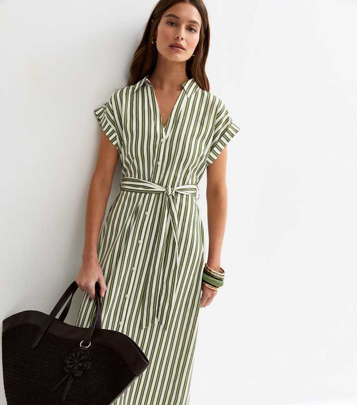 slim fit dress slacks Stripe Tuck Belted Mini Shirt Dress main image 0