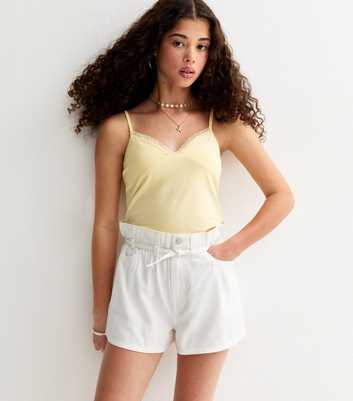 Girls White Denim Paperbag Shorts