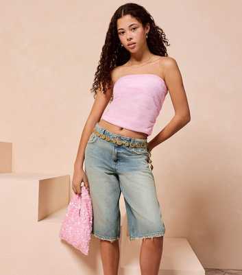 Girls Light Blue Longline Denim Jort Shorts