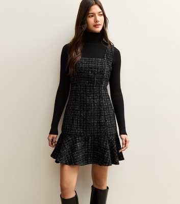 Black Square Neck Boucle Mini Dress