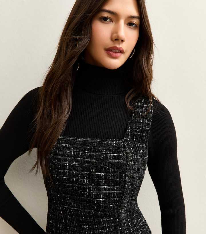 Black Square Neck Boucle Mini Dress | New Look
