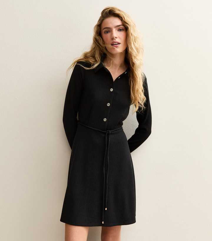 Black Button Through Collared Mini Dress
