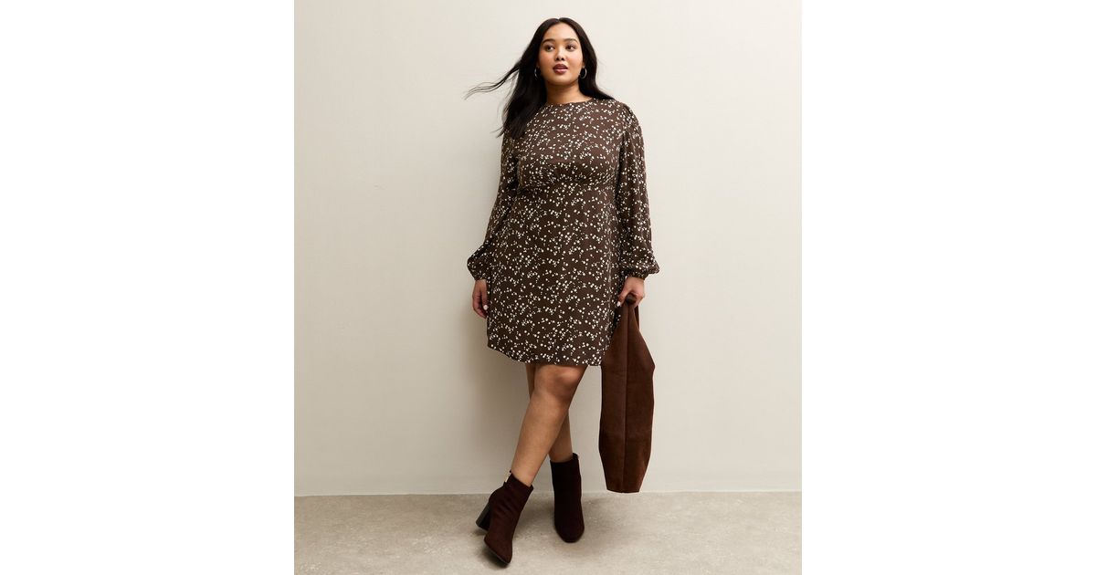 chinese dress ladies Black Long Sleeve Floral Print Mini Dress
