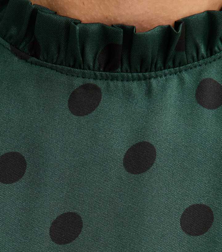 Dark Green Polka Dot Long Sleeve Satin Mini Dress | New Look