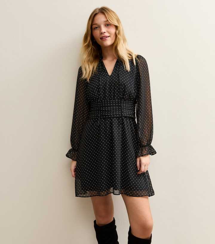 princess polly baby blue dress Cos Polka-Dot Sheer-Panel Maxi Dress In Black - 70% Off