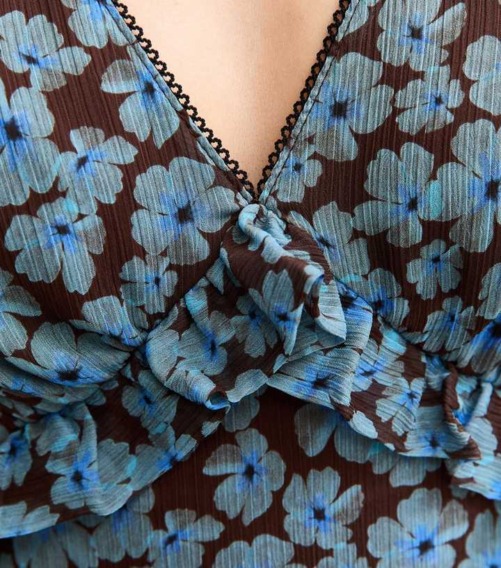 princess polly baby blue dress Floral Chiffon Wrap Detail Mini Dress  InTheStyle
