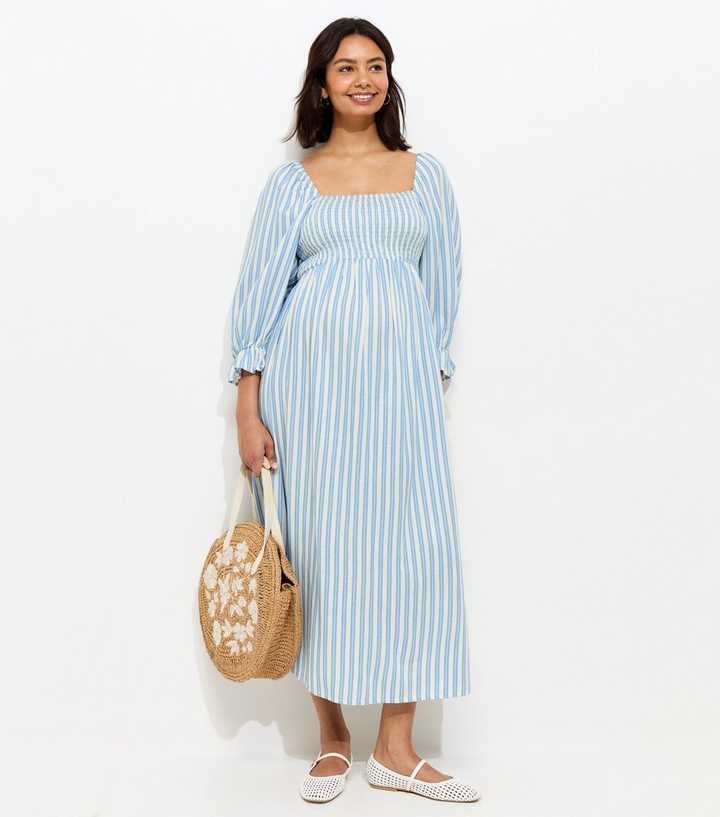 princess polly baby blue dress Striped Cotton-poplin Shirt Dress in Blue Plus-size main image 1