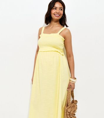 Maternity Yellow Shirred Strappy Bow Back Midi Dress | New Look
