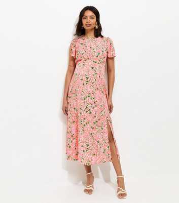 Maternity Pink Crepe Floral Print Midi Dress
