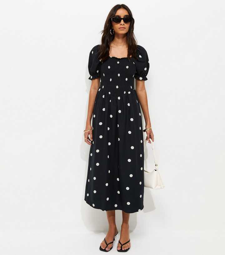 knee length dresses for ladies Chloe Shirred Long Sleeve Midi Dress / Mono Spot – Style Cheat main image 0