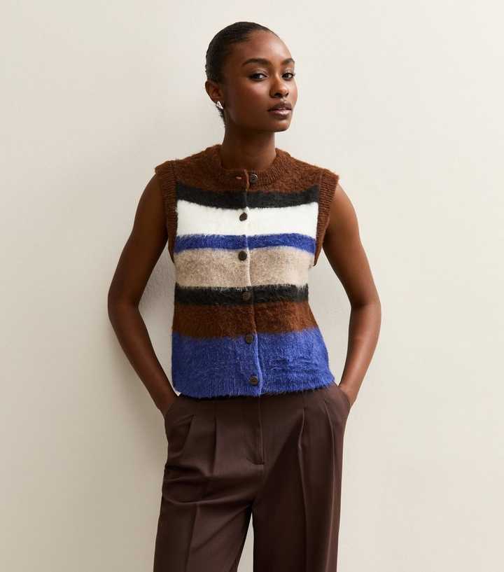 Brown Brushed Striped Waistcoat