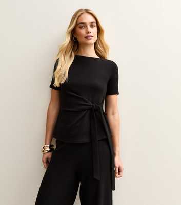 Black Soft Touch Tie Waist Top