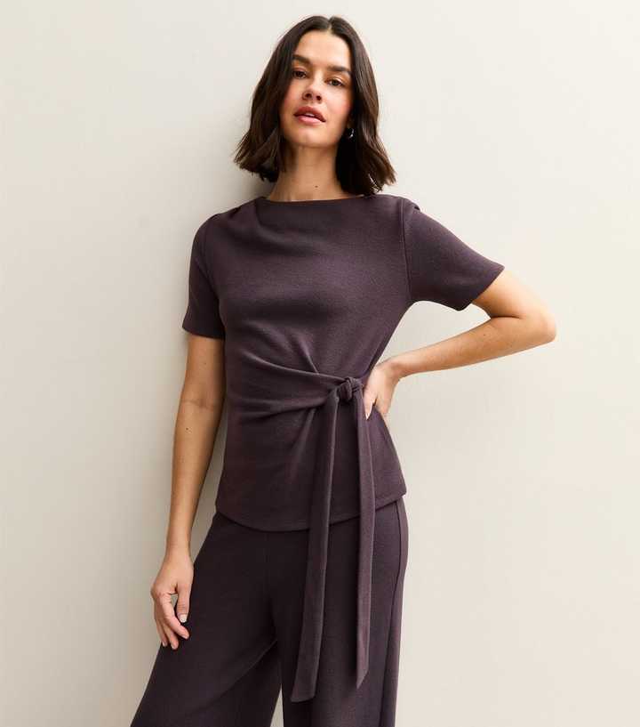 Dark Purple Soft Touch Tie Waist Top
