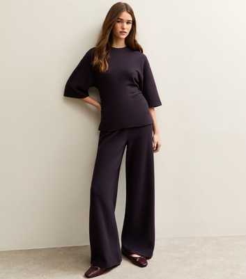 Dark Purple Soft Touch Wide Leg Trousers