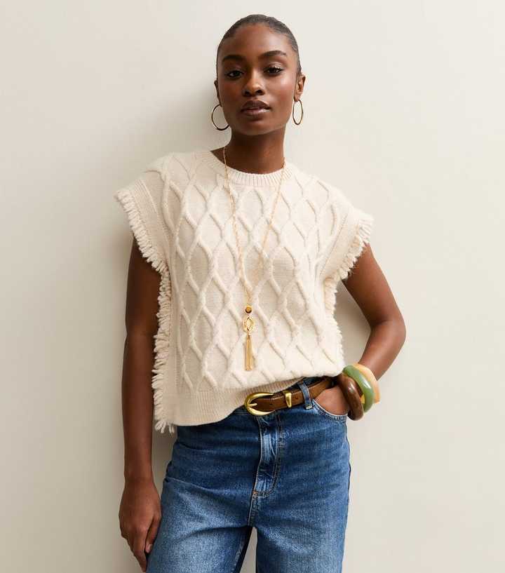 Cream Cable Knit Sleeveless Jumper