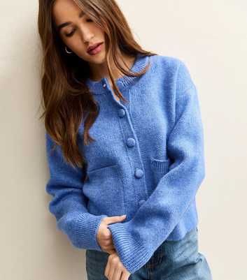 Bright Blue Crew Neck Knitted Cardigan