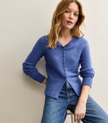 Bright Blue Dome Button Crew Neck Cardigan
