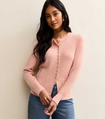 Pink Dome Button Crew Neck Cardigan